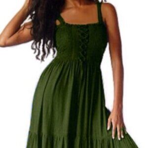 LotusTraders Green Sexy Hippie Vintage Boho Maxi Dress – Lace-Up – Size 3X